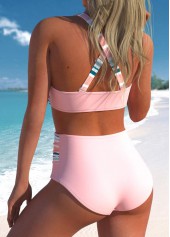 Multi Stripe Print Criss Cross Bikini Set