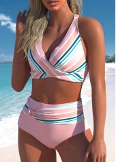 Multi Stripe Print Criss Cross Bikini Set
