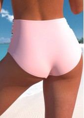 High Waisted Multi Stripe Print Light Pink Bikini Bottom