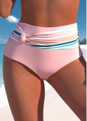 High Waisted Multi Stripe Print Light Pink Bikini Bottom