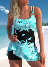 Paisley Print Metal Ring Cyan Swimdress Top-No Bottom