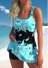 Paisley Print Metal Ring Cyan Swimdress Top-No Bottom
