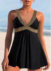 Wide Strap Patchwork Black Swimdress Top-No Bottom