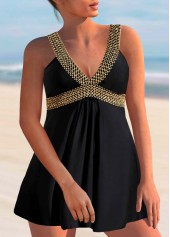 Wide Strap Patchwork Black Swimdress Top-No Bottom