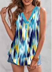 Dazzle Colorful Print Button Multi Color Tank Top