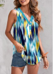 Dazzle Colorful Print Button Multi Color Tank Top