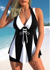 Contrast Lace Up Black Swimdress Top-No Bottom