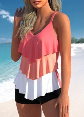Handkerchief Hem Coral Red Tankini Top-No Bottom