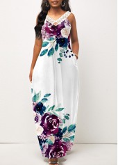 Floral Print Pocket White Maxi Dress