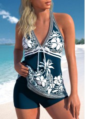 Tribal Print Bowknot Navy Tankini Set