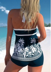 Tribal Print Bowknot Navy Tankini Set