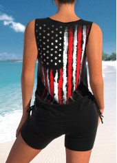 American Flag Print Criss Cross Black Tankini Set
