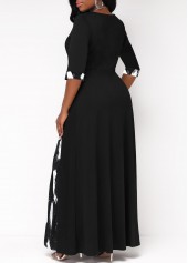 Graffiti Print Insert Black X Shape Maxi Dress