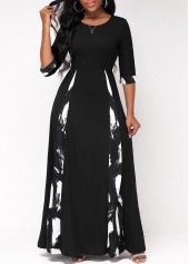 Graffiti Print Insert Black X Shape Maxi Dress