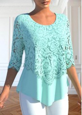 Mint Green Lace Round Neck Blouse