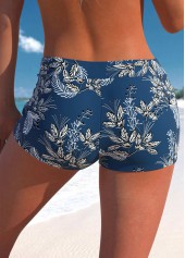 Mid Waisted Peacock Blue Leaf Print Swim Shorts