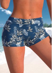 Mid Waisted Peacock Blue Leaf Print Swim Shorts