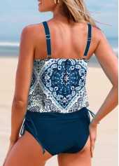 Tribal Print Drawstring Peacock Blue Tankini Set