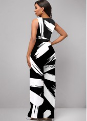 Graffiti Print Belted White Split Neck Jumpsuit