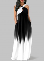 Ombre Criss Cross White O Shape Maxi Dress