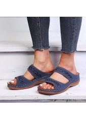 Open Toe Hollow Falt Navy Sliders