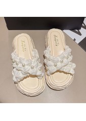 Low Heel White Open Toe Sliders