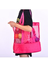 Mesh Hot Pink Hasp Shoulder Tote Bag