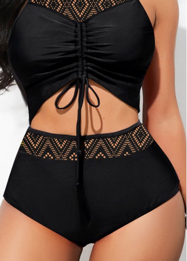 Hollow High Waisted Black Bikini Bottom