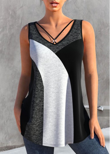 Metal Ring Contrast Dark Grey Marl Tank Top 28$