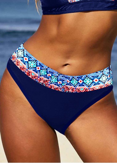Navy Mid Waisted Tribal Print Bikini Bottom