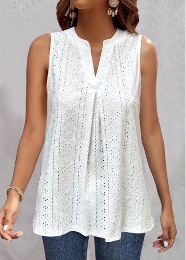 Sleeveless Split Neck White Tank Top 28$