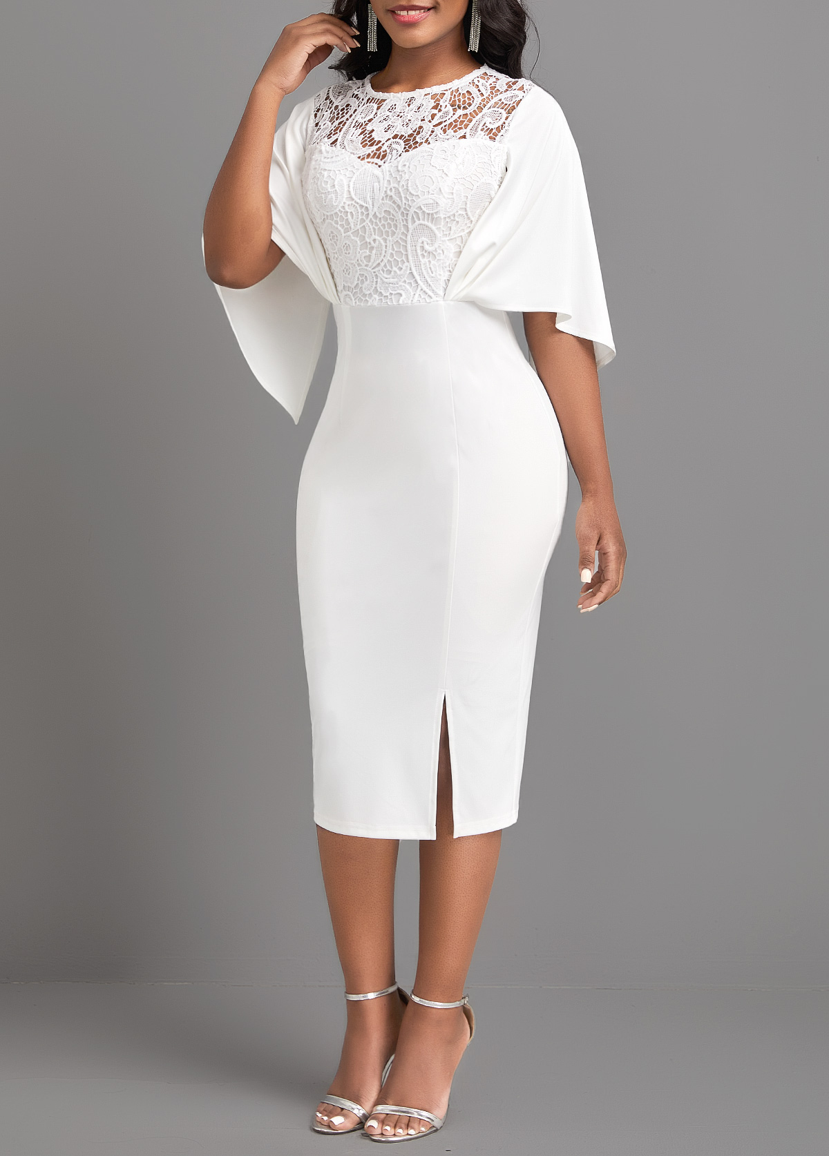 White Half Sleeve Lace Bodycon Dress