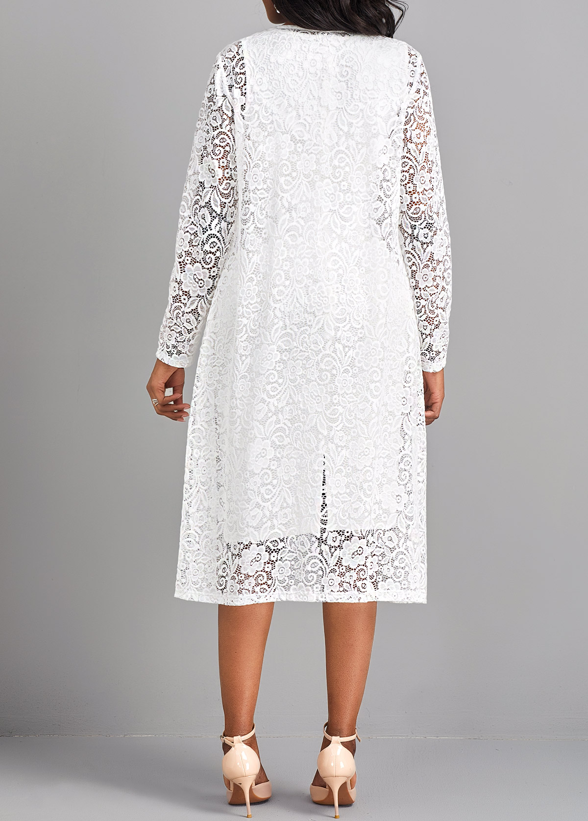 Lace Two Piece Suit Square Neck White Dress