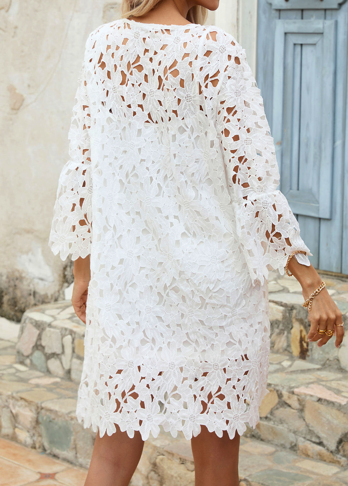 White Camsiole and Round Neck Lace Dress