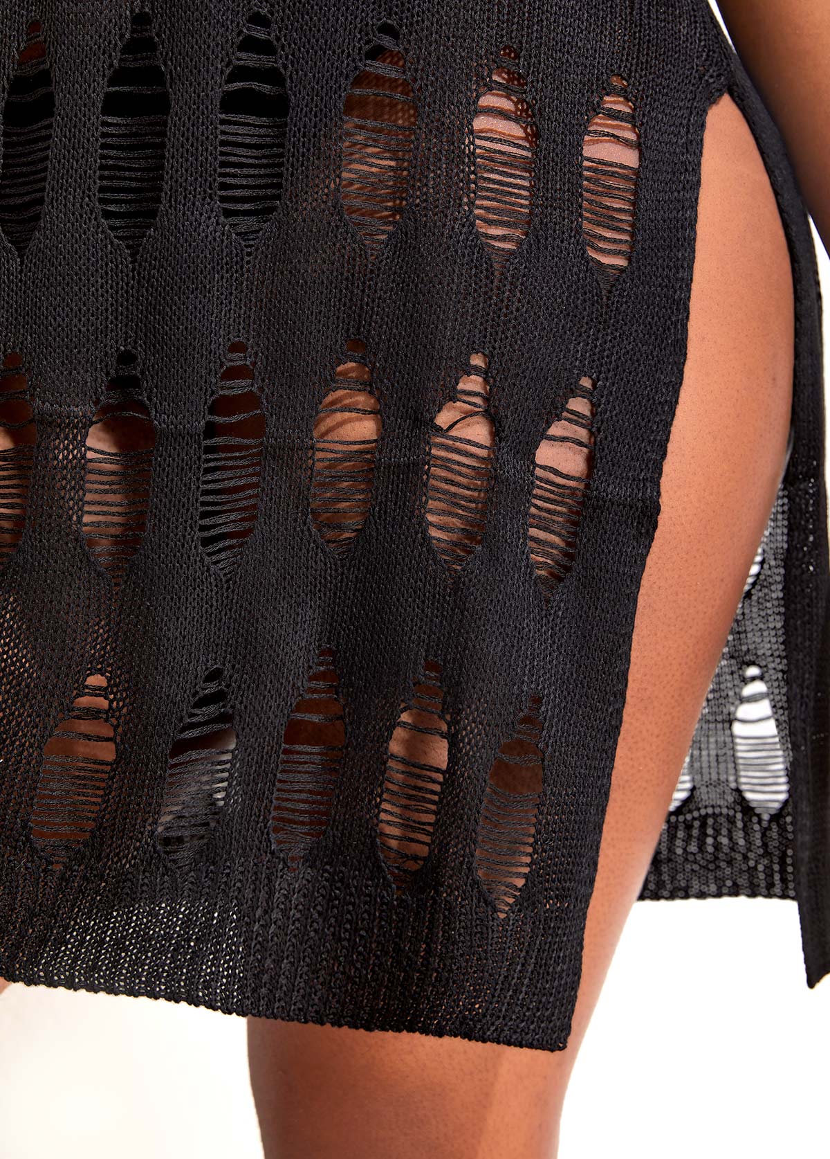 Side Slit Breathable Black Cover Up