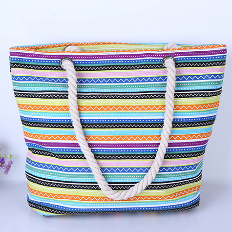 Striped Zip Multi Color Hand Bag