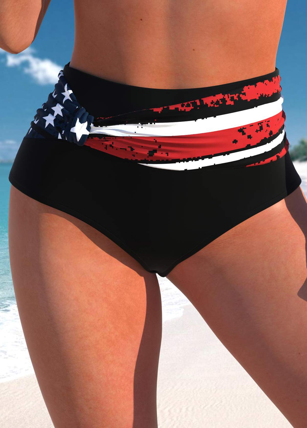 American Flag Print Criss Cross Black Bikini Set