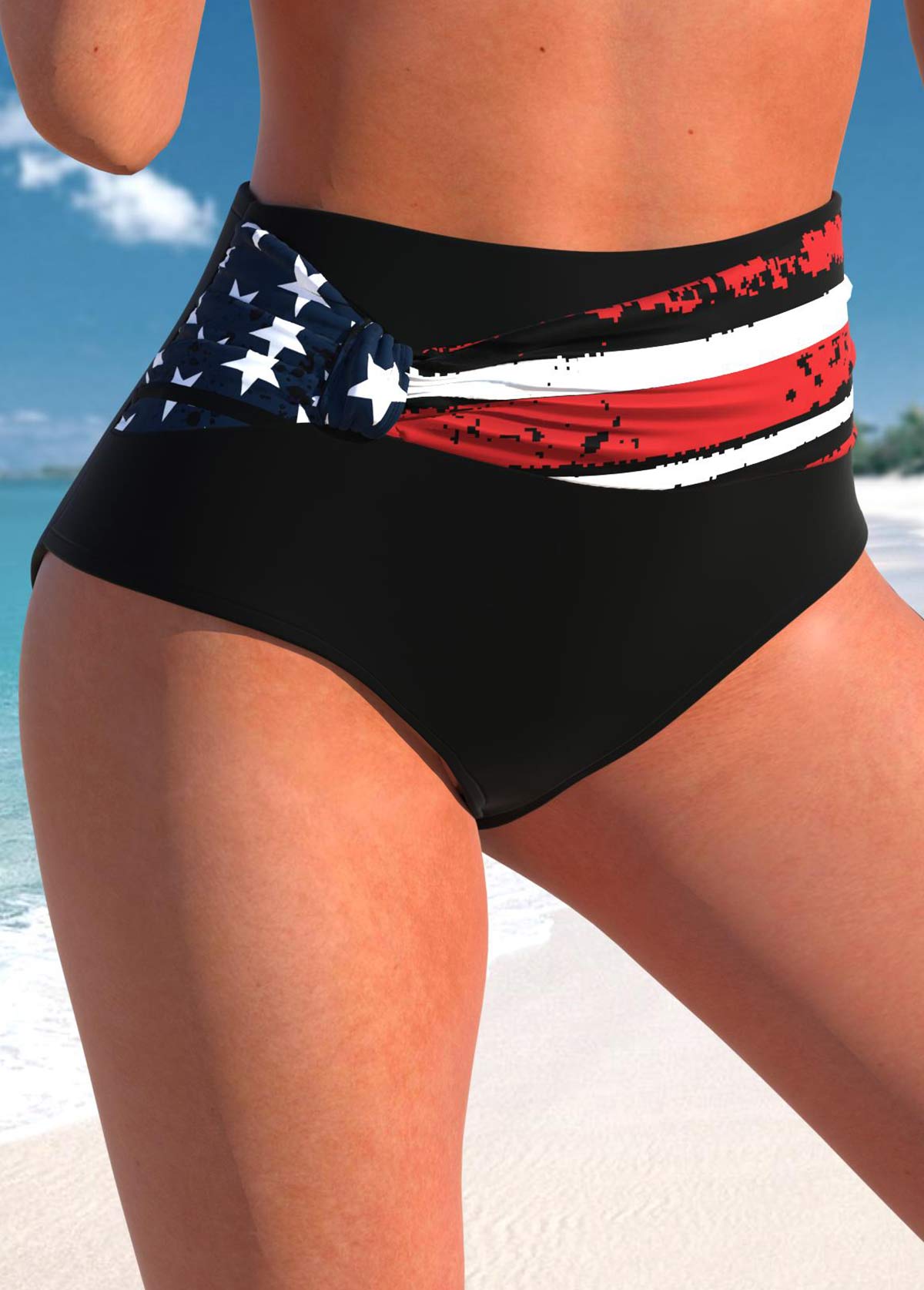 American Flag Print Criss Cross Black Bikini Set