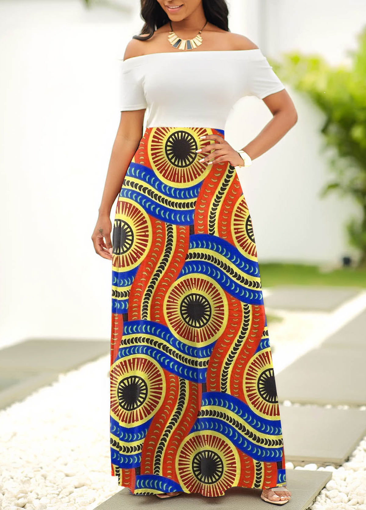 Tribal Print Patchwork Multi Color Maxi Dress