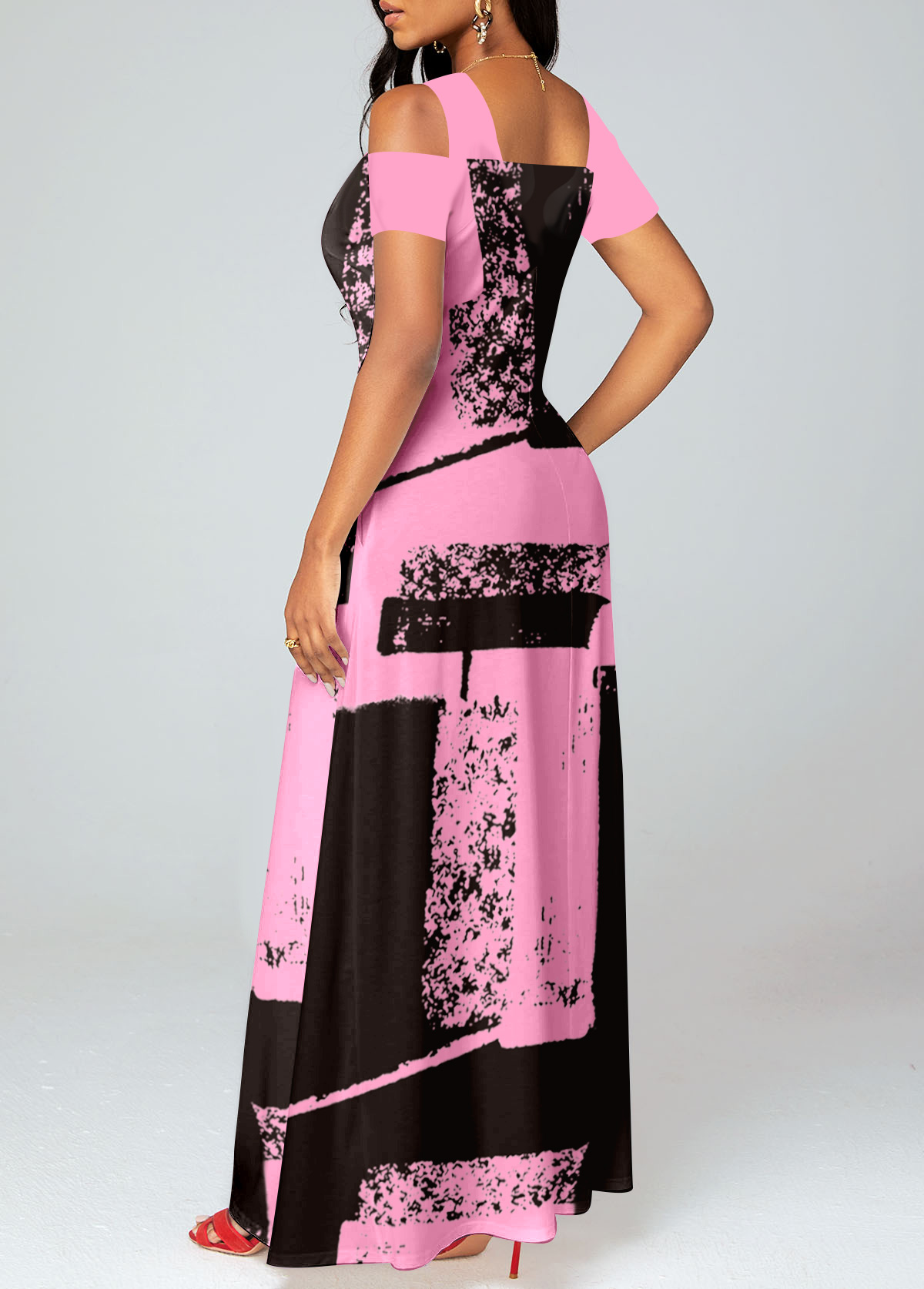 Graffiti Print Pocket Pink O Shape Maxi Dress
