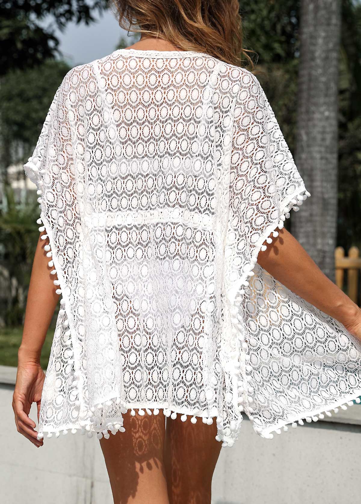 Tie Front Tassel White Cover Up