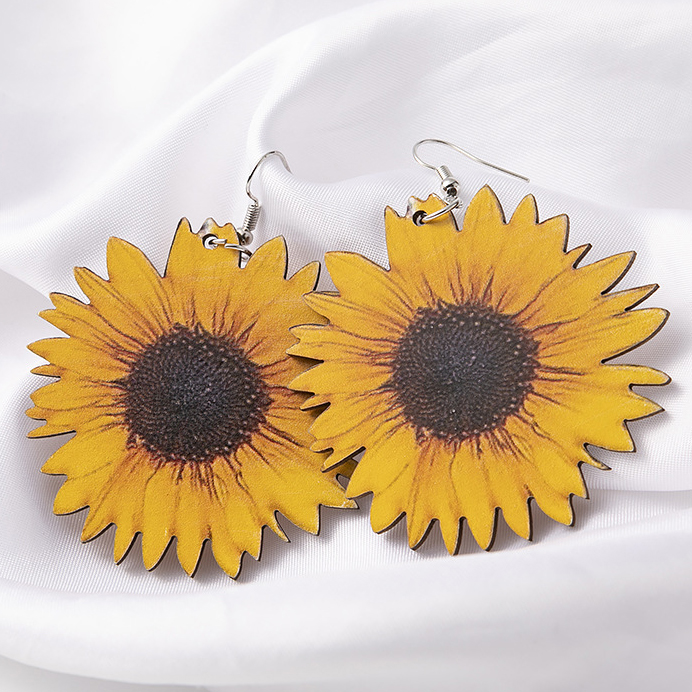 Sunflower Print Ginger Faux Leather Earrings