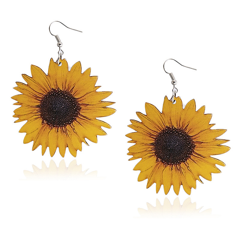 Sunflower Print Ginger Faux Leather Earrings