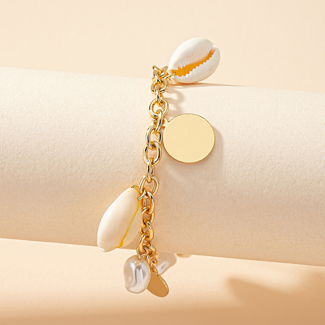 Metal Detail Pearl Golden Asymmetrical Bracelet