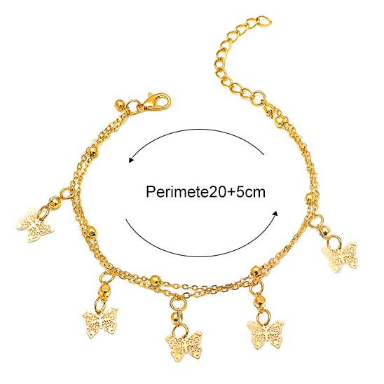 Rhinestone Layered Design Gold Butterfly Anklet