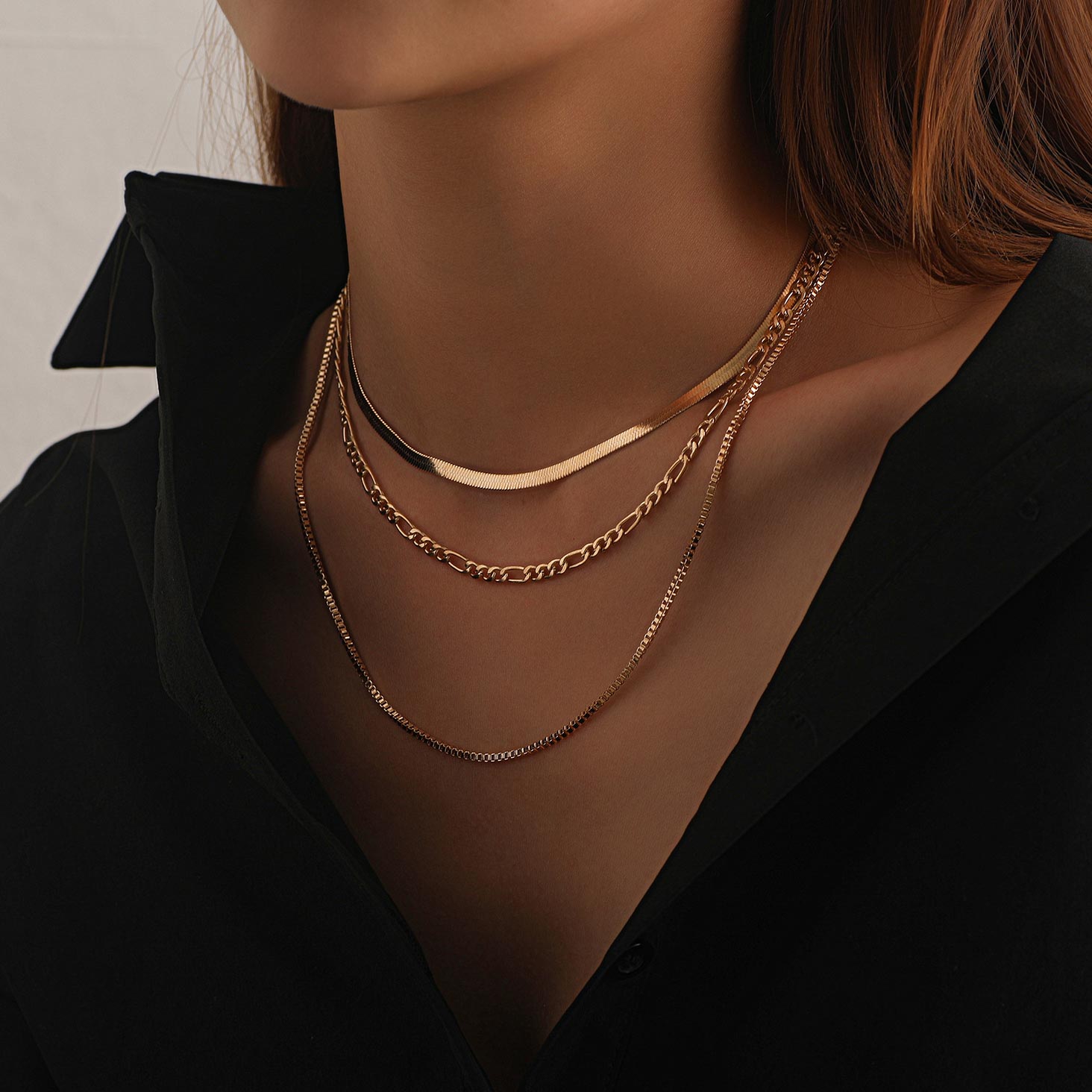 Metal Detail Layered Chain Gold Necklace