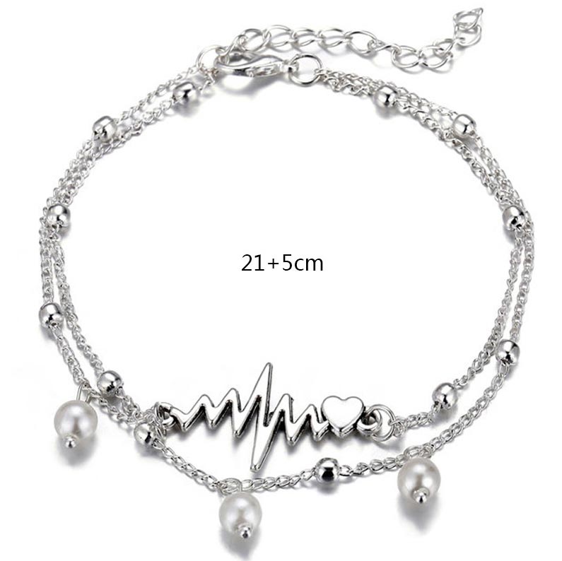 White Silvery Detail Pearl Design Anklet
