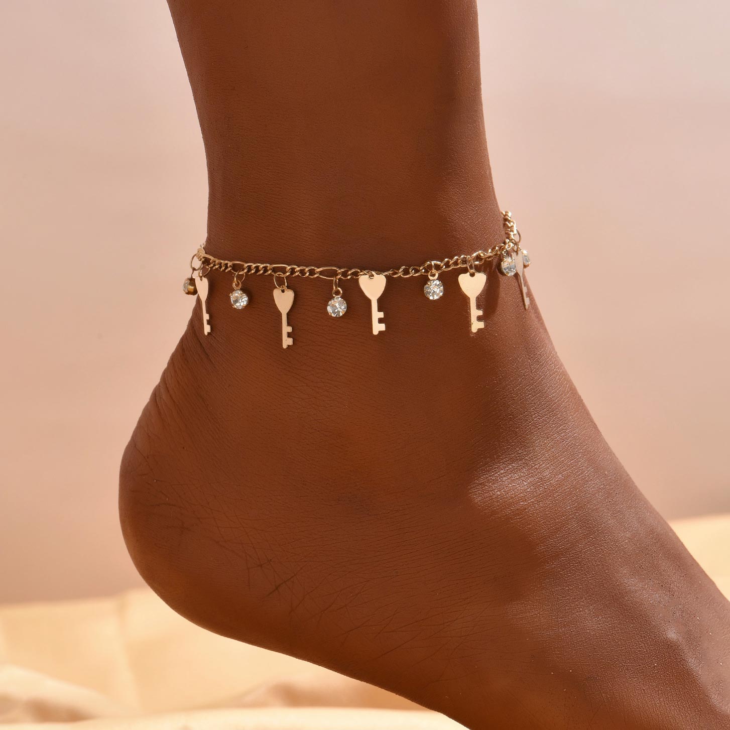 Rhinestone Design Gold Alloy Detail Anklet