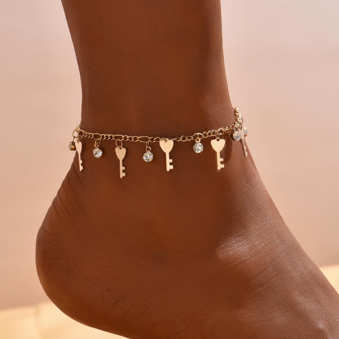 Rhinestone Design Gold Alloy Detail Anklet