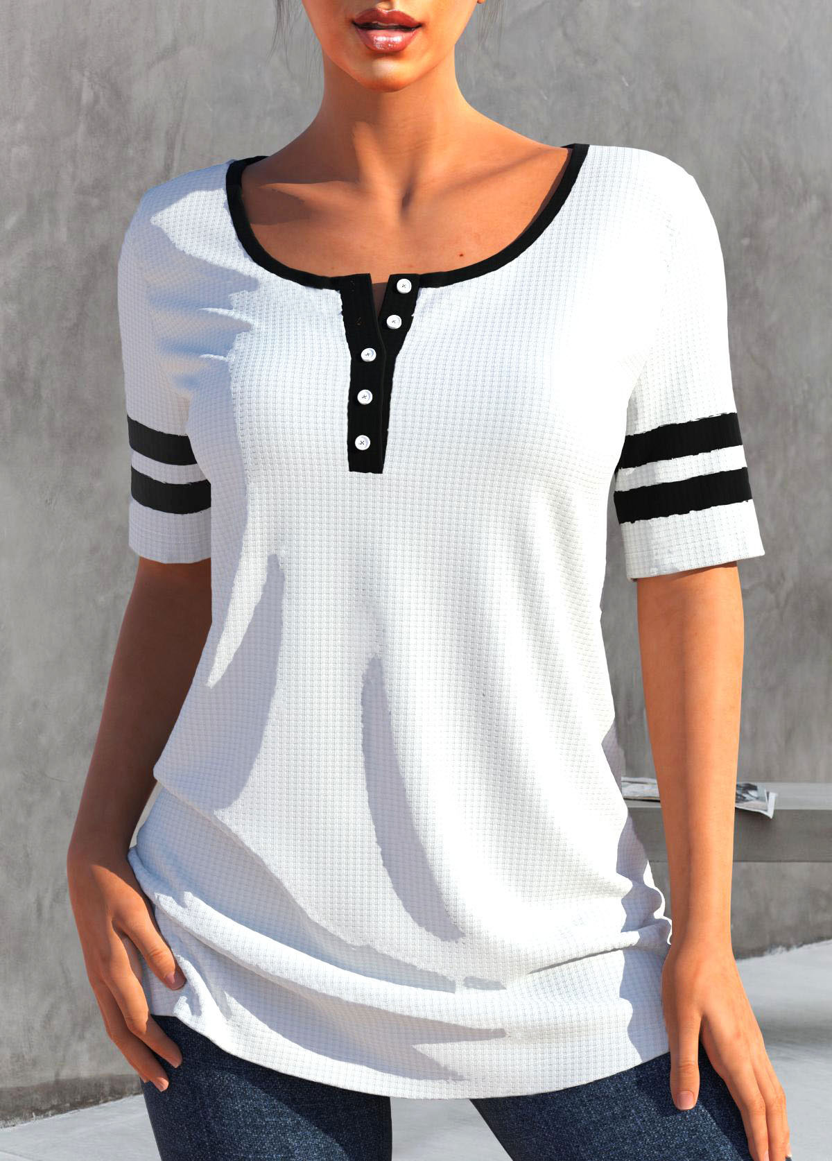 White Round Neck Short Sleeve T Shirt